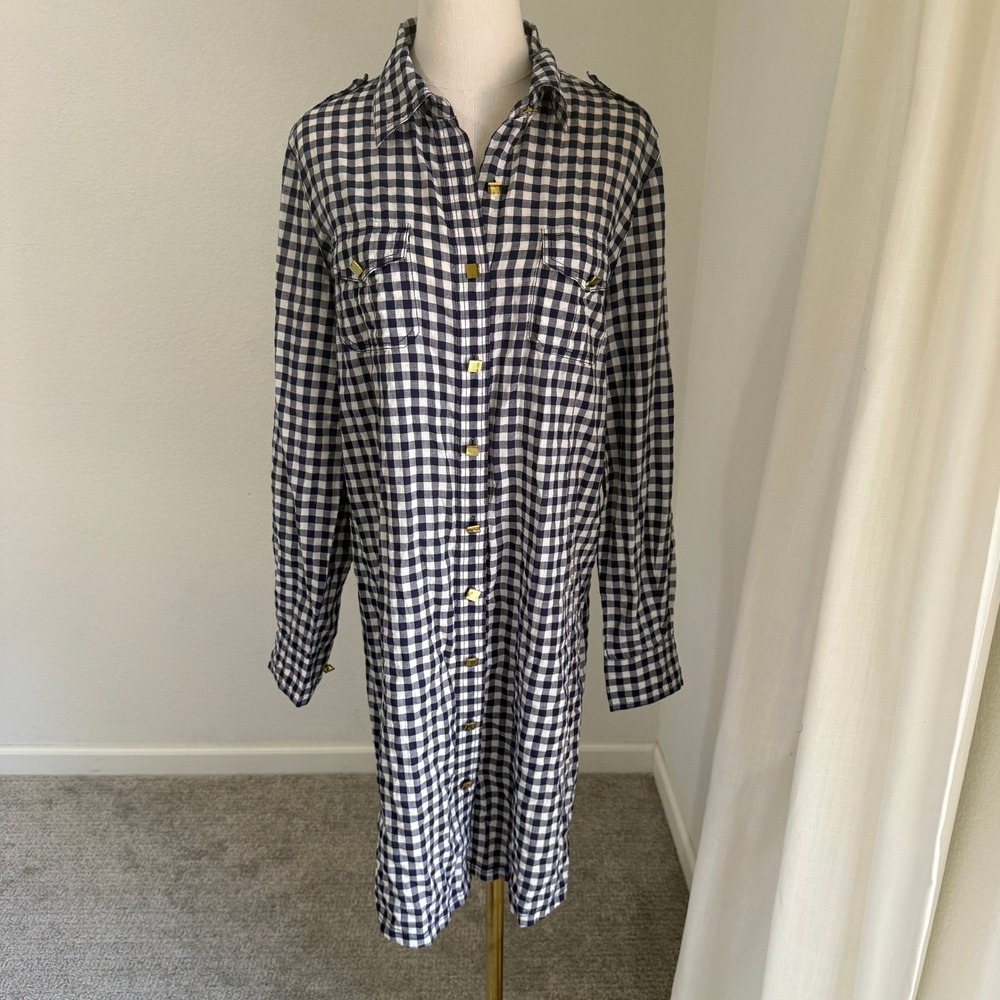 Tory Burch Gingham Shirt Dress Sz 8 Cotton Classic Preppy Designer Polished Chic